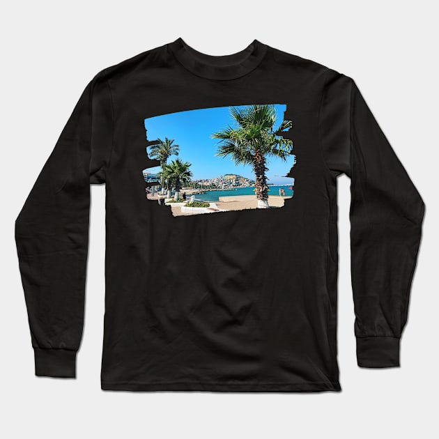 Beautiful photography of ocean waves and sunset sky landscape Aegean sea nature lovers Long Sleeve T-Shirt by BoogieCreates